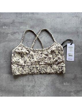 NWT Varley Lets Move Irena Sports Bra, Crema Fractured Flower Print Strappy Back